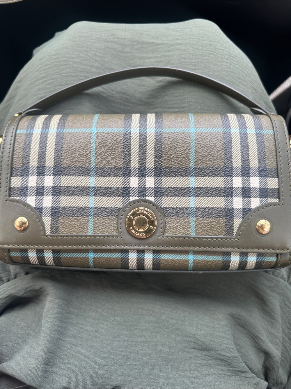 Burberry Plaid Shoulder Bag in Gray, Tan & Blue Accent